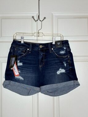 Silver Jeans med wash blue Distressed boyfriend Roll-Cuff Jean Shorts
